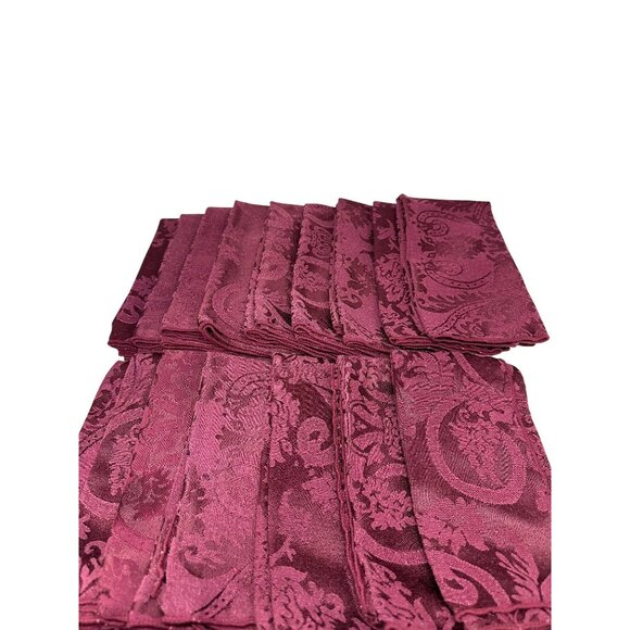 VTG French Baroque Damask Dinner Napkins 17" Burgundy Magenta Cloth Table Linens - Picture 6 of 7